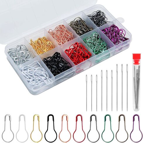 300 Pcs Crochet Markers, Calabash Pins with 18 Pcs Blunt Needles,Metal Stitch Markers for Knitting, Crocheting, Crochet Accessories and Supplies, Fabric,Clothing Tag,DIY Craft Project in Kuwait