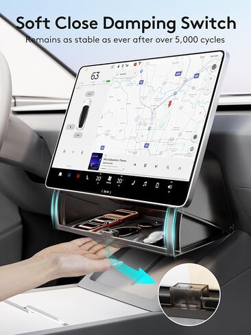 صندوق تخزين أسفل الشاشة لطراز Tesla Y وطراز 3، صينية تنظيم مخفية مع غطاء ناعم الإغلاق، سجادات من السيليكون، تناسب إصدارات Juniper وHighland والإصدارات السابقة in Kuwait