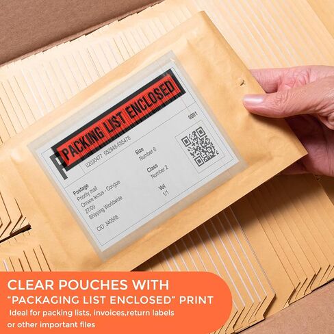 أكياس مظاريف قابلة للانزلاق بواسطة PackageZoom 1000-Pack - أكمام ملصق شحن ذاتية اللصق شفافة مع طباعة "قائمة التعبئة المغلقة" - جيوب تحميل علوية مقاومة للماء للفاتورة/قائمة التعبئة - 10 بوصة × 5.5 بوصة in Kuwait