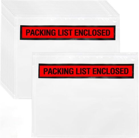 100 Count Packing List Envelopes, 7.5 x 5.5 Inch Clear Adhesive Shipping Pouches for Invoices, Packing Slips & Labels, “Packing List Enclosed" Print for Boxes, Cartons & Poly Mailers in Kuwait