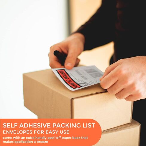 أكياس مظاريف قابلة للانزلاق بواسطة PackageZoom 1000-Pack - أكمام ملصق شحن ذاتية اللصق شفافة مع طباعة "قائمة التعبئة المغلقة" - جيوب تحميل علوية مقاومة للماء للفاتورة/قائمة التعبئة - 7 بوصة × 5.5 بوصة in Kuwait