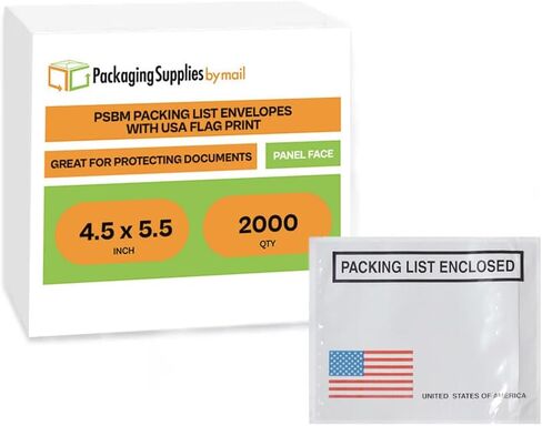 PSBM USA Panel Face Packing List Envelopes 4.5 x 5.5 Inch Back Load, 2000 Pack Clear Bags for Invoices & Shipping Slips in Kuwait
