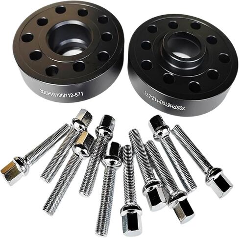 2PCS 30mm Black Hub Centric Wheel Spacers Compatible For VW Golf Rabbit CC 5x100/5x112 57.1 With 10pcs 14X1.5 Widen Wheel Bolts in Kuwait