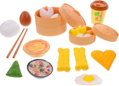 Totority Breakfast Play Food Set 58Pcs Pretend Role Play Kitchen Toys Chinese Dim Sum Food Accessories Educational Cooking Toy for Toddlers in Kuwait