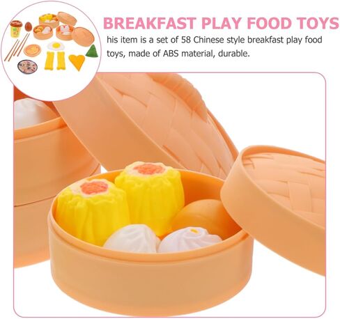 Totority Breakfast Play Food Set 58Pcs Pretend Role Play Kitchen Toys Chinese Dim Sum Food Accessories Educational Cooking Toy for Toddlers in Kuwait