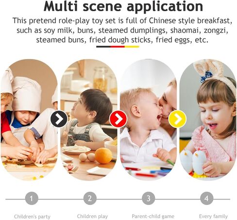 Totority Breakfast Play Food Set 58Pcs Pretend Role Play Kitchen Toys Chinese Dim Sum Food Accessories Educational Cooking Toy for Toddlers in Kuwait
