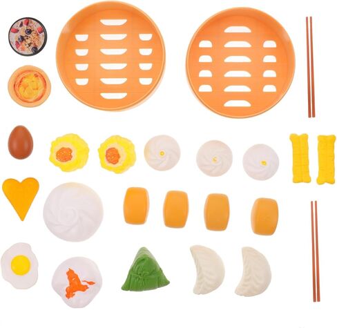 Totority Breakfast Play Food Set 58Pcs Pretend Role Play Kitchen Toys Chinese Dim Sum Food Accessories Educational Cooking Toy for Toddlers in Kuwait
