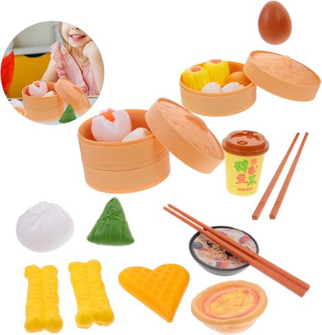 Totority Breakfast Play Food Set 58Pcs Pretend Role Play Kitchen Toys Chinese Dim Sum Food Accessories Educational Cooking Toy for Toddlers in Kuwait