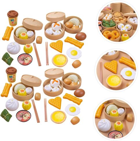Totority Breakfast Play Food Set 58Pcs Pretend Role Play Kitchen Toys Chinese Dim Sum Food Accessories Educational Cooking Toy for Toddlers in Kuwait