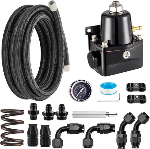 EVIL ENERGY EFI Fuel Pressure Regulator Kit Adjustable (20-120PSI) with Gauge 6AN PTFE Fuel Line Hose Fitting Connectors Kit Universal Aluminum (black) in Kuwait