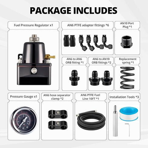 EVIL ENERGY EFI Fuel Pressure Regulator Kit Adjustable (20-120PSI) with Gauge 6AN PTFE Fuel Line Hose Fitting Connectors Kit Universal Aluminum (black) in Kuwait