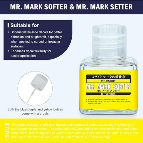 Mr. Mark Setter & Softer Bundle for Gundam Models, Decal Adhesive & Softening Solution Set, Strong Adhesion & Curve Conform Fit, 40ml + 40ml, 2 Bottles in Kuwait
