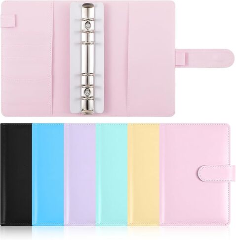 6 Pcs A6 Budget Binder Set Pu Leather Refillable 6 Ring Notebook Binder Cover Loose Leaf Personal Planner Cover with Magnetic Closure in Kuwait