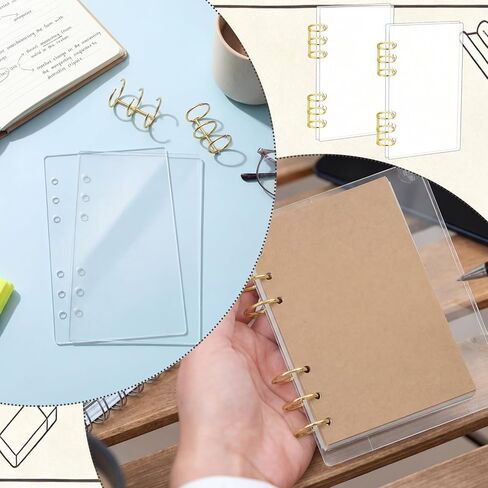 Fullhawl 2 Pack A6 Clear Binder 6 Ring Clear Acrylic Binder Notebook Cover Refillable Personal Planner Loose Leaf Folder with Gold Metal Round Ring for School Meeting Travel Office in Kuwait