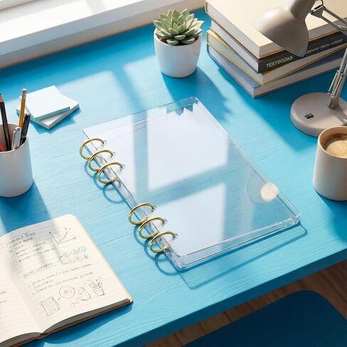 Fullhawl 2 Pack A6 Clear Binder 6 Ring Clear Acrylic Binder Notebook Cover Refillable Personal Planner Loose Leaf Folder with Gold Metal Round Ring for School Meeting Travel Office in Kuwait