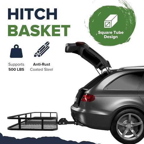 ARKSEN 60" x 23" x 5.5" Folding Hitch Cargo Carrier Basket, 500 Lbs Heavy Duty Rear Trailer Hitch Cargo Rack Fits 2" Receiver for SUV, Truck & Van, Ideal for Camping & Travel in Kuwait