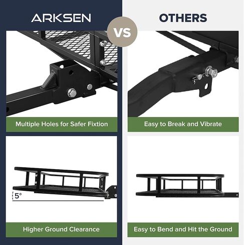 ARKSEN 60" x 23" x 5.5" Folding Hitch Cargo Carrier Basket, 500 Lbs Heavy Duty Rear Trailer Hitch Cargo Rack Fits 2" Receiver for SUV, Truck & Van, Ideal for Camping & Travel in Kuwait