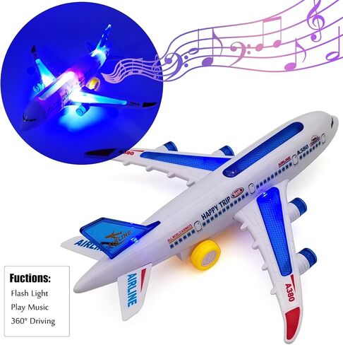 Tipmant Baby Toddler Electric Airplane Vehicle Car Toy Electronic Plane Aircraft, Automatic Driving, Music, Flash Light Kids Birthday Gifts in Kuwait
