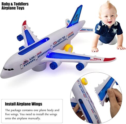 Tipmant Baby Toddler Electric Airplane Vehicle Car Toy Electronic Plane Aircraft, Automatic Driving, Music, Flash Light Kids Birthday Gifts in Kuwait