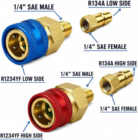R1234yf Adapter & 1234yf Refrigerant Recharge Kit – R1234yf to R134a Adapter with Valve Core Removal Tool, AC Pro Recharge Kit R134a Compatible, 1234yf Adapter for Auto Air Conditioning Evacuation in Kuwait