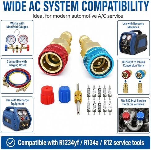 R1234yf Adapter & 1234yf Refrigerant Recharge Kit – R1234yf to R134a Adapter with Valve Core Removal Tool, AC Pro Recharge Kit R134a Compatible, 1234yf Adapter for Auto Air Conditioning Evacuation in Kuwait