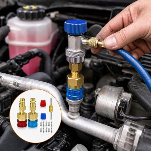 R1234yf Adapter & 1234yf Refrigerant Recharge Kit – R1234yf to R134a Adapter with Valve Core Removal Tool, AC Pro Recharge Kit R134a Compatible, 1234yf Adapter for Auto Air Conditioning Evacuation in Kuwait