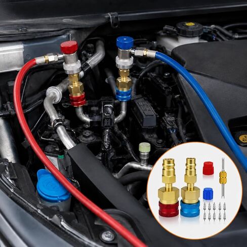 R1234yf Adapter & 1234yf Refrigerant Recharge Kit – R1234yf to R134a Adapter with Valve Core Removal Tool, AC Pro Recharge Kit R134a Compatible, 1234yf Adapter for Auto Air Conditioning Evacuation in Kuwait