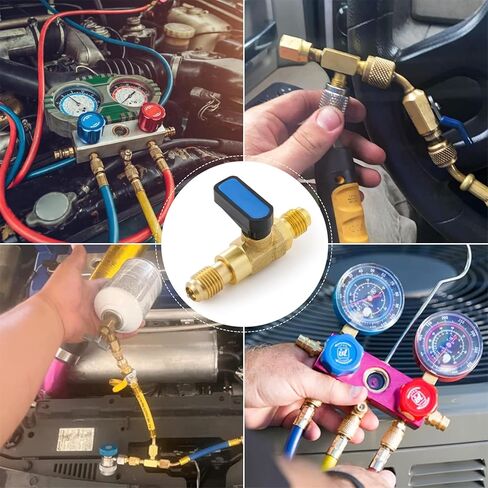 1/4 SAE ذكر صمام التحكم HVAC صمام الكرة لمكيف الهواء، 1/4 SAE محول خيط ذكر لـ R410A R134A R12 R22 AC خراطيم شحن المبردات المبردات إيقاف الكرة Adaper in Kuwait