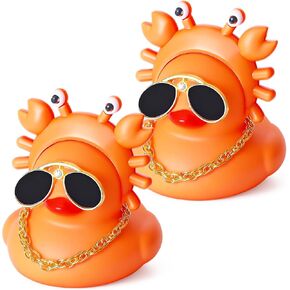 2PCS Funny Rubber Ducks Car Decorations with Crab Hat, Necklace & Sunglasses - DIY Mini Dashboard Duck Ornaments, Cool Rubber Ducking Accessories for Car Interior Decor in Saudi Arabia