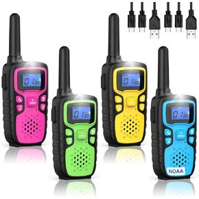 Wishouse Walkie Talkies for Kids Rechargeable Long Range,Xmas Birthday Gift for 5 6 7 8 9 10 11 12 Year Old Boys Girls,Hiking Gear Camping Games with NOAA,SOS Siren,Lamp,Lanyards,Easy to Use,4 Pack in Saudi Arabia