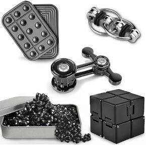 5 Pcs Fidget Toys for Adults & Teens Magnetic Putty Beads Cool Gadgets Slider Metal Fidgets Spinners Cube Office Desk Sensory Toy for Autism ADHD Stress Relief Set Anxiety Items Gift for Teen Boys in Kuwait