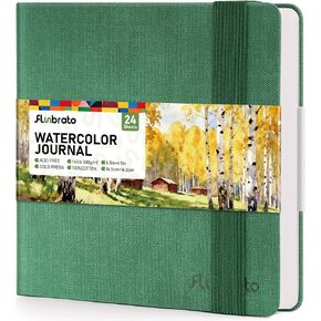 Watercolor Journal 6.5"x6.5"- 100% Cotton, 24 Sheets 48 Pages, 140LB/300GSM Cold Press, with Inner Pocket and Wide Elastic Band - Perfect for Watercolor, Gouache, Acrylic, Ink & Mixed Media in Kuwait
