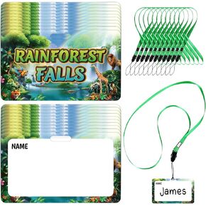 50 Sets 2026 Name Tags with Activity Rope Rainforest Falls Name Badges Christian Religious Theme Label with Lanyards for Church Summer Camp Vacation Bible School Supplies Group Activities in Kuwait