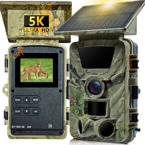 Solar Trail Camera, 5K WiFi Game Camera, 5200mAh Forever Power, 64GB SD Card, IP66 Waterproof,120° Wide Angle Night Vision for Outdoor Detection, Monitoring Trail Cameras, H.264 MP4 Video in Saudi Arabia
