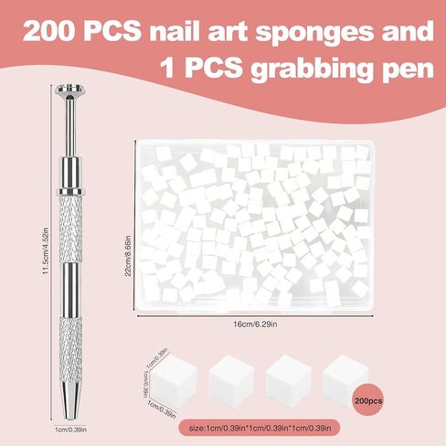 200PCS Soft Nail Sponges with 1PCS Grabbing Pen for Ombre and Aura, Reusable Soft Nail Sponge,Professional Nail Art Tools Accessories Supplies for Home Use and Salons,Manicure DIY Tools in Kuwait