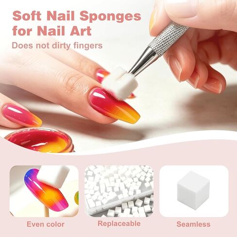 200PCS Soft Nail Sponges with 1PCS Grabbing Pen for Ombre and Aura, Reusable Soft Nail Sponge,Professional Nail Art Tools Accessories Supplies for Home Use and Salons,Manicure DIY Tools in Kuwait