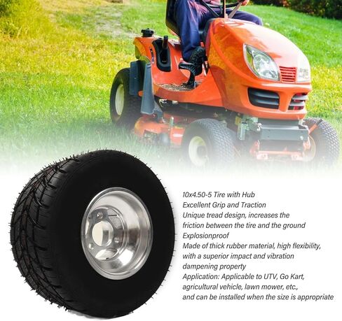 Cryfokt 10x4.505 Go Kart Tire, Rubber Aluminum Wheel with Hub, Explosionproof Antislip, Superior Traction, for ATV UTV Agricultural Vehicle Lawn Mower in Kuwait