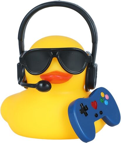 4pcs Earphone Duck Set - Funny Squeaky Rubber Ducks with 4 Colorful Earphones, Mosaic Glasses & Gold Necklaces for Car Dashboard Decoration, Office Desk Decor in Saudi Arabia
