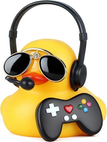 4pcs Earphone Duck Set - Funny Squeaky Rubber Ducks with 4 Colorful Earphones, Mosaic Glasses & Gold Necklaces for Car Dashboard Decoration, Office Desk Decor in Saudi Arabia