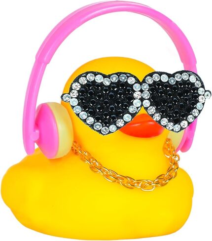 4pcs Earphone Duck Set - Funny Squeaky Rubber Ducks with 4 Colorful Earphones, Mosaic Glasses & Gold Necklaces for Car Dashboard Decoration, Office Desk Decor in Saudi Arabia