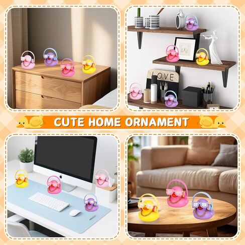 4pcs Earphone Duck Set - Funny Squeaky Rubber Ducks with 4 Colorful Earphones, Mosaic Glasses & Gold Necklaces for Car Dashboard Decoration, Office Desk Decor in Saudi Arabia