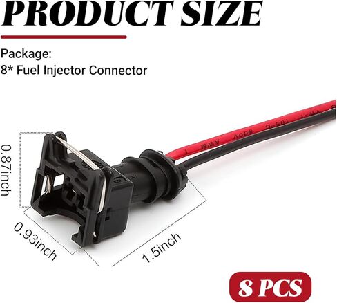 8PCS Automobile Fuel Injector Connector with Extended Pigtail Wiring Harness, Standard Specification Injector Socket, Copper Core Plug, Universal Automotive Plug Wiring Harness in Kuwait