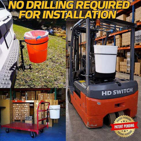 Retractable Bucket Holder, 6-Way-Mount Clamp-On No-Drill, for Toro Exmark Kubota Bobcat Ferris Gravely Snapper Simplicity Land Pride Commercial Zero Turn Lawn Mowers Tractors, fits Standard 5 Gallon in Kuwait