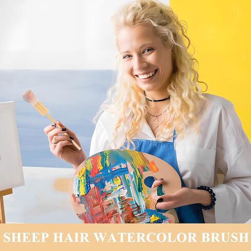 KALLORY Handmade Goat Hair Watercolor Flat Hake Brush with Wooden Handle, Artist Paintbrush for Beginners, Soft Chinese Watercolor Art Supplies for Wash Background and Gouache Painting in Kuwait