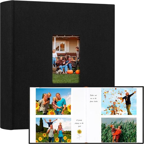 ألبوم صور 600 جيب مقاس 4x6 مع مساحة للكتابة، ألبوم صور بسعة كبيرة 4x6 يحمل 600 صورة أفقية ورأسية، كتاب صور بغطاء من الكتان خالي من الأحماض لصور الزفاف العائلية والأطفال، أسود in Saudi Arabia