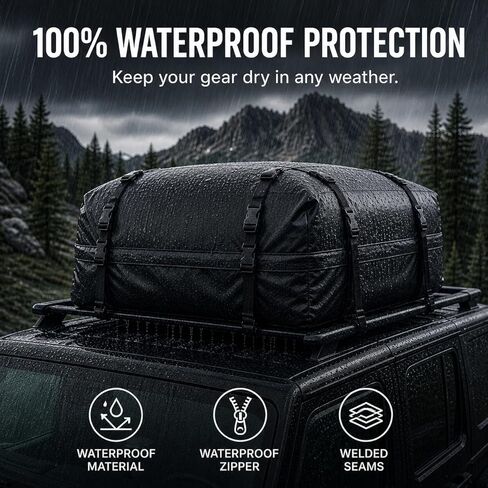 SR1 Performance USA Waterproof Rooftop Cargo Bag – Car Roof Carrier for Cars/SUVs with/Without Rack, Includes Non-Slip Mat, Heavy-Duty Straps, Lock for Secure Travel Storage (20 Cubic Feet, No Logo) in Saudi Arabia