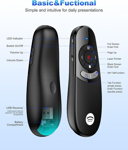 Presentation Clicker Compatible with Bluetooth 5.1 & RF 2.4GHz Dual Modes Long Range Wireless Presenter Clicker Remote Powerpoint Clicker Slide Clicker for Office Classroom Teacher Powered by AAA in Kuwait