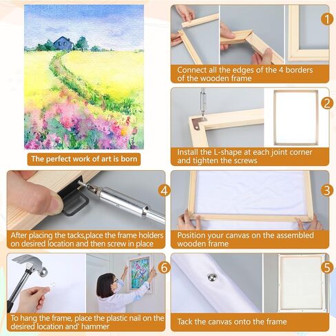 Yuanan 8 Sets Wood DIY Canvas Stretcher Bars, 4 Sizes Canvas Frame Easy to Assemble Sturdy Stretchers Frame for Arts, Oil Paintings, Paint by Numbers,Posters-7.87/9.84/11.8/13.77/15.7inch in Kuwait