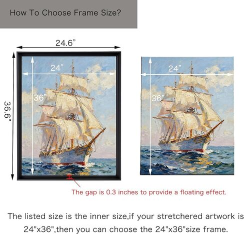 إطار عائم من القماش المعدني مقاس 18 × 24، إطار للوحات العميقة مقاس 1-1.25 بوصة، إطارات عائمة من القماش (18 × 24، أسود) in Kuwait