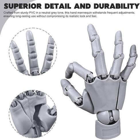 Articulated Hand Flexible Hand Model with Moveable Joint & Base DIY Friendly PVC Model for Drawing, Painting, Sketching, Grey Mannequin in Kuwait